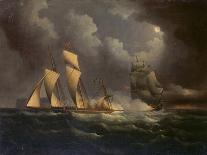 A Smuggling Lugger Chased by a Naval Brig, C.1825 (Oil on Canvas)-Unknown Artist-Giclee Print