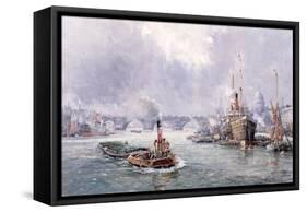 Unloading Cargo in London Bay-John Sutton-Framed Stretched Canvas