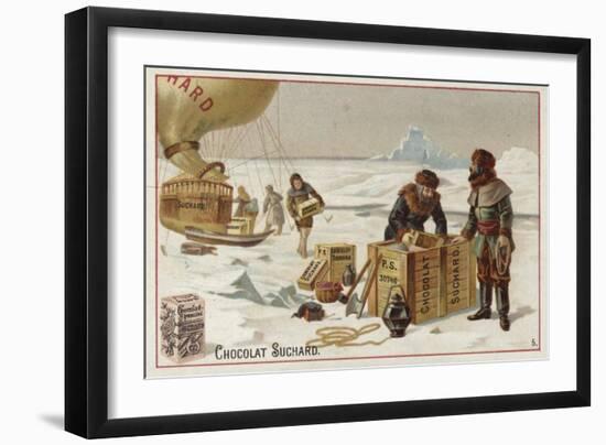 Unloading Cases of Suchard Chocolate from a Balloon in the Arctic-null-Framed Giclee Print