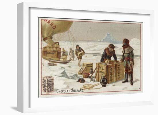 Unloading Cases of Suchard Chocolate from a Balloon in the Arctic-null-Framed Giclee Print