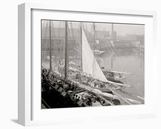 Unloading Fish Att Wharf, Boston, Mass.-null-Framed Photo