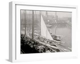 Unloading Fish Att Wharf, Boston, Mass.-null-Framed Photo