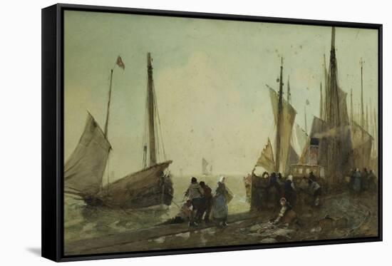 Unloading Fishing Boats on the Quay, Brittany-Hector Caffieri-Framed Stretched Canvas