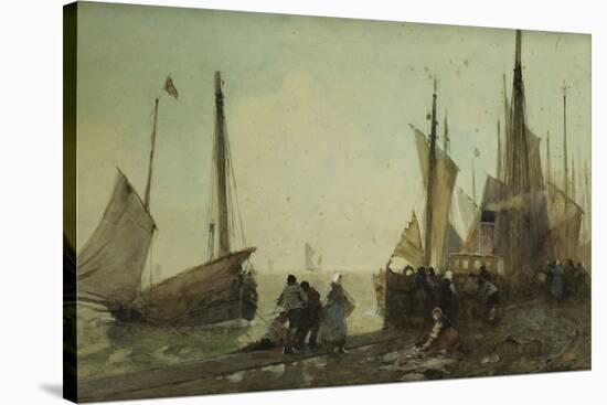 Unloading Fishing Boats on the Quay, Brittany-Hector Caffieri-Stretched Canvas