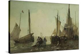 Unloading Fishing Boats on the Quay, Brittany-Hector Caffieri-Stretched Canvas