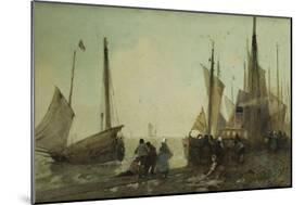 Unloading Fishing Boats on the Quay, Brittany-Hector Caffieri-Mounted Giclee Print