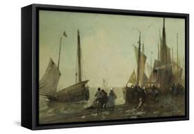 Unloading Fishing Boats on the Quay, Brittany-Hector Caffieri-Framed Stretched Canvas