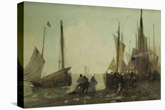 Unloading Fishing Boats on the Quay, Brittany-Hector Caffieri-Stretched Canvas