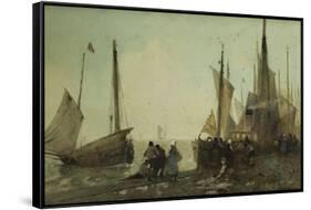 Unloading Fishing Boats on the Quay, Brittany-Hector Caffieri-Framed Stretched Canvas