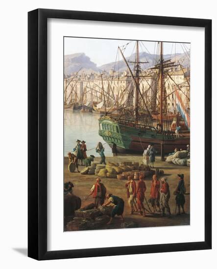 Unloading Goods from Galley, Detail from Port of Toulon, 1756-Claude Joseph Vernet-Framed Giclee Print
