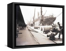 Unloading Rolls of Paper from a Ship, London, C1905-null-Framed Stretched Canvas