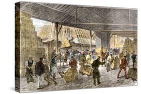 Unloading Tea-Ships in the British East India Company's Docks, London, c.1860-null-Stretched Canvas