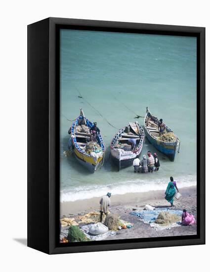 Unloading the Morning's Catch of Fish, Dhanushkodi, Tamil Nadu, India, Asia-Annie Owen-Framed Stretched Canvas