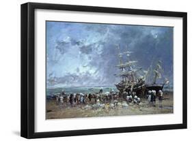 Unloading the Newfoundland Fishing Boat, 1873-Eugène Boudin-Framed Giclee Print