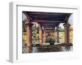 Unter der Brucke von Hampton Court Bridge-Alfred Sisley-Framed Art Print