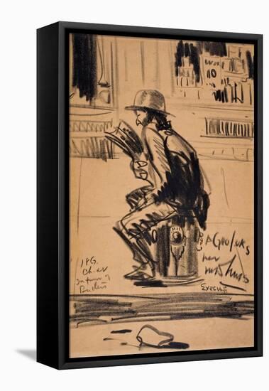 Untitled - Man Seated on a Fire Hydrant-George Luks-Framed Stretched Canvas