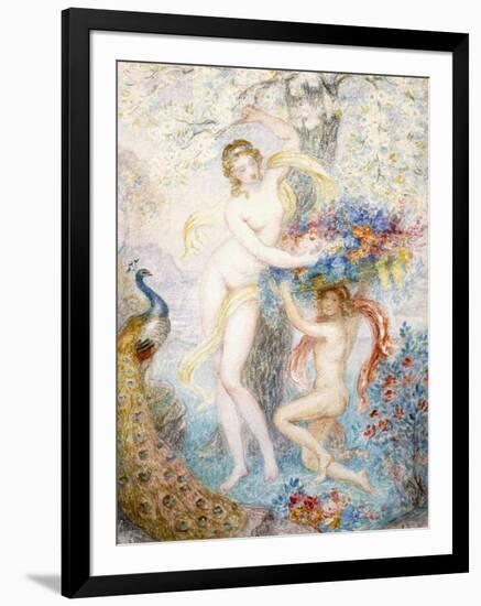 Untitled (Two Female Nudes under a Tree, with a Peacock), (W/C on Cream Wove Paper)-Armand Point-Framed Giclee Print