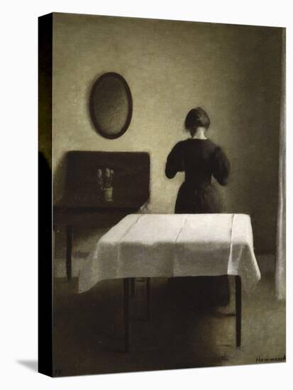 Untitled (Woman with Her Back Turned in a Dark Domestic Interior)-Vilhelm Hammershoi-Stretched Canvas