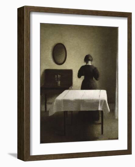 Untitled (Woman with Her Back Turned in a Dark Domestic Interior)-Vilhelm Hammershoi-Framed Giclee Print