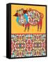 Unusual Ukrainian Traditional Tribal Art in Karakoko Style, Folk Ethnic Animal - Wild Boar with Sea-karakotsya-Framed Stretched Canvas