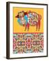 Unusual Ukrainian Traditional Tribal Art in Karakoko Style, Folk Ethnic Animal - Wild Boar with Sea-karakotsya-Framed Art Print