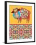 Unusual Ukrainian Traditional Tribal Art in Karakoko Style, Folk Ethnic Animal - Wild Boar with Sea-karakotsya-Framed Art Print