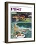 "Unwelcome Pool Guests," Saturday Evening Post Cover, July 22, 1961-Thornton Utz-Framed Premium Giclee Print