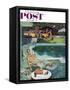 "Unwelcome Pool Guests," Saturday Evening Post Cover, July 22, 1961-Thornton Utz-Framed Stretched Canvas