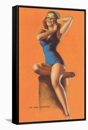Up and Cunning, Blue Bathing Suit-null-Framed Stretched Canvas