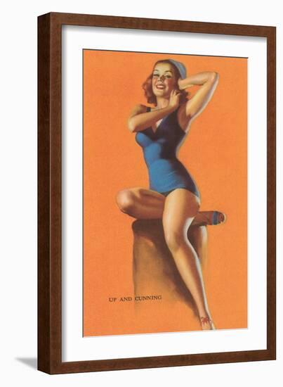 Up and Cunning, Blue Bathing Suit-null-Framed Art Print