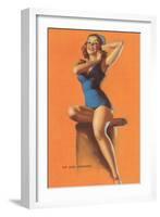 Up and Cunning, Blue Bathing Suit-null-Framed Art Print