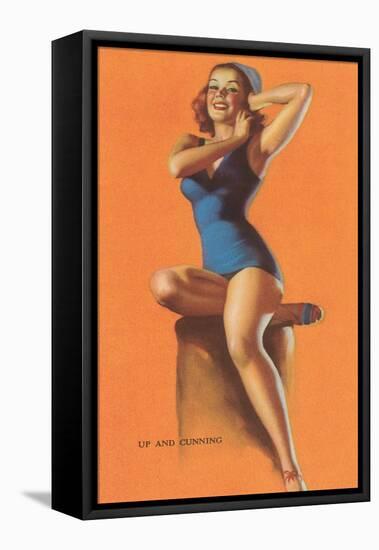 Up and Cunning, Blue Bathing Suit-null-Framed Stretched Canvas