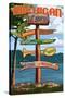 Up North, Michigan - Sign Destinations-Lantern Press-Stretched Canvas