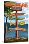 Up North, Michigan - Sign Destinations-Lantern Press-Stretched Canvas