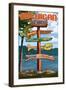 Up North, Michigan - Sign Destinations-Lantern Press-Framed Art Print