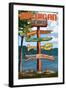 Up North, Michigan - Sign Destinations-Lantern Press-Framed Art Print