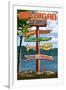 Up North, Michigan - Sign Destinations-Lantern Press-Framed Art Print