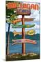 Up North, Michigan - Sign Destinations-Lantern Press-Mounted Art Print