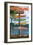 Up North, Michigan - Sign Destinations-Lantern Press-Framed Art Print