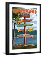 Up North, Michigan - Sign Destinations-Lantern Press-Framed Art Print