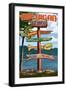 Up North, Michigan - Sign Destinations-Lantern Press-Framed Art Print