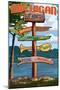 Up North, Michigan - Sign Destinations-Lantern Press-Mounted Art Print