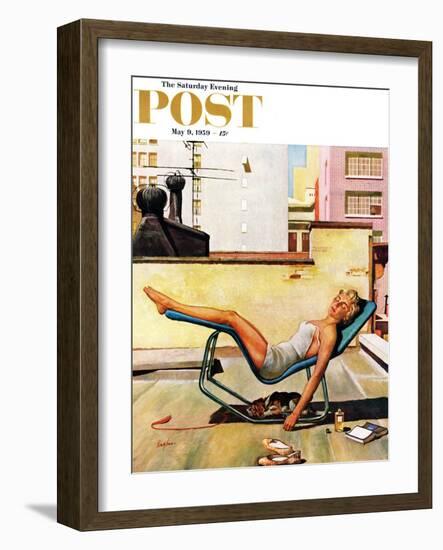 "Up On the Roof" Saturday Evening Post Cover, May 9, 1959-George Hughes-Framed Giclee Print