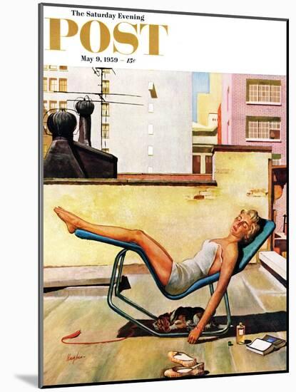 "Up On the Roof" Saturday Evening Post Cover, May 9, 1959-George Hughes-Mounted Giclee Print