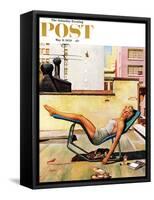 "Up On the Roof" Saturday Evening Post Cover, May 9, 1959-George Hughes-Framed Stretched Canvas