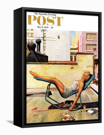 "Up On the Roof" Saturday Evening Post Cover, May 9, 1959-George Hughes-Framed Stretched Canvas