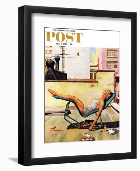 "Up On the Roof" Saturday Evening Post Cover, May 9, 1959-George Hughes-Framed Premium Giclee Print