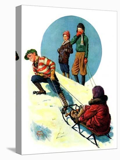 "Uphill Sledding,"March 7, 1931-Alan Foster-Stretched Canvas