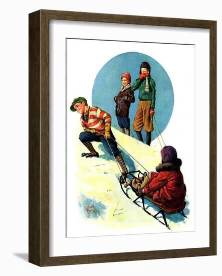 "Uphill Sledding,"March 7, 1931-Alan Foster-Framed Premium Giclee Print