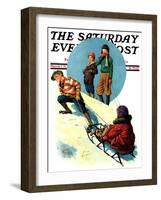 "Uphill Sledding," Saturday Evening Post Cover, March 7, 1931-Alan Foster-Framed Giclee Print
